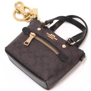 coach women’s mini gallery tote bag charm key chain (signature canvas – brown – black)