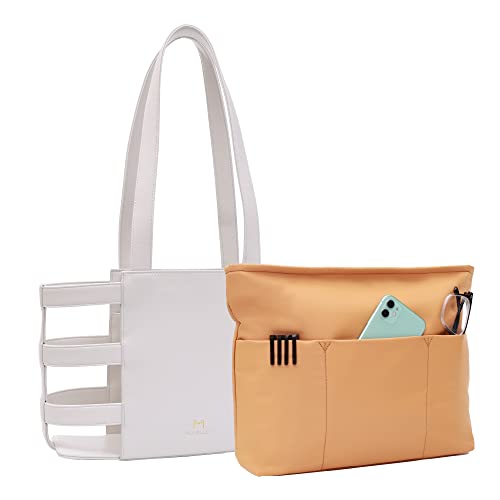 Leather Tote Bag for Women, Two Piece Set Singly Detachable Beach Bag with Purse Organizer Insert