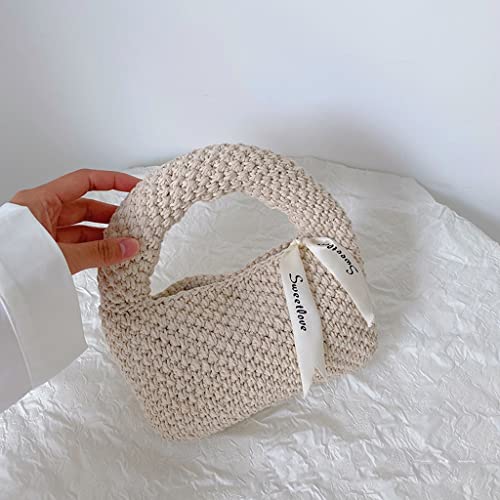 WYKDD Knitting Women Handbags Small Woven Bags for Women Handmade Crochet Handbags and Purses Mini Clutch Chic Tote (Color : Gray, Size : 1)