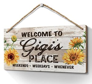 gigi gifts for grandma,welcome to gigi’s place sign 6×12 inch,retro vintage welcome sign with sunflower for grandma,front door porch home decor gifts for gigi