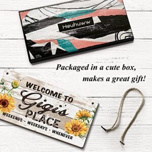 Gigi Gifts for Grandma,Welcome to Gigi's Place Sign 6x12 Inch,Retro Vintage Welcome Sign with Sunflower for Grandma,Front Door Porch Home Decor Gifts for Gigi