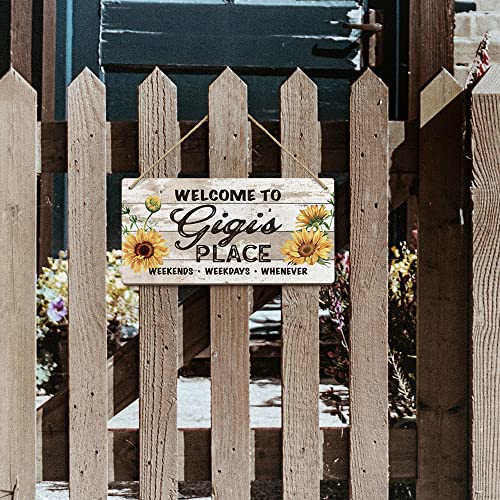 Gigi Gifts for Grandma,Welcome to Gigi's Place Sign 6x12 Inch,Retro Vintage Welcome Sign with Sunflower for Grandma,Front Door Porch Home Decor Gifts for Gigi