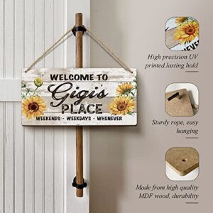 Gigi Gifts for Grandma,Welcome to Gigi's Place Sign 6x12 Inch,Retro Vintage Welcome Sign with Sunflower for Grandma,Front Door Porch Home Decor Gifts for Gigi