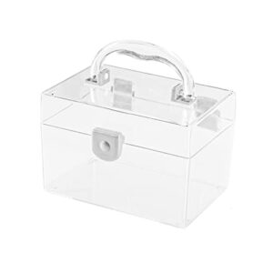 kiriyuuki plastic square storage bin-cabinet,plastic box gift box portable vanity organizer with secure lid and handle (1 clear box)