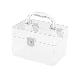 KIRIYUUKI Plastic Square Storage Bin-Cabinet,Plastic Box Gift Box Portable Vanity Organizer with Secure Lid and Handle (1 Clear Box)