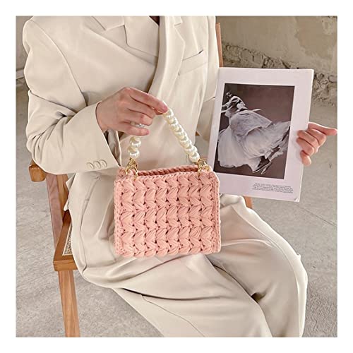 WYKDD Rope Knitting Women's Handbags Pearls Chains Tote Crochet Handbags and Purses Woven Bags for Women (Color : Gray, Size : 1)
