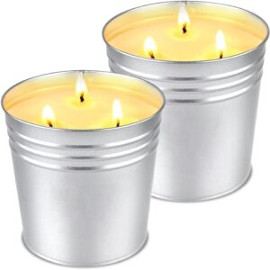 citronella candles outdoor large – 2 x 15oz 3-wick bucket candle for home patio candle up to 180 hours, summer camping huge candle, natural soy wax lemograss candle for outside garden backyard balcony