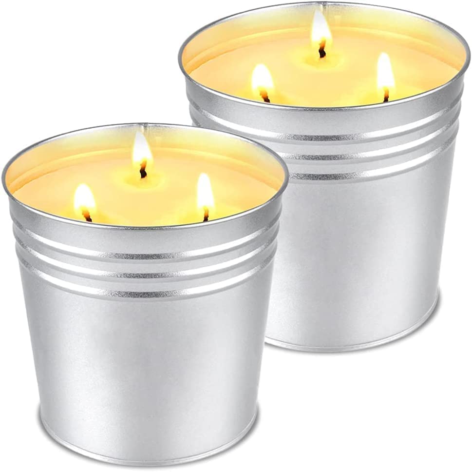 Citronella Candles Outdoor Large - 2 x 15oz 3-Wick Bucket Candle for Home Patio Candle up to 180 Hours, Summer Camping Huge Candle, Natural Soy Wax Lemograss Candle for Outside Garden Backyard Balcony