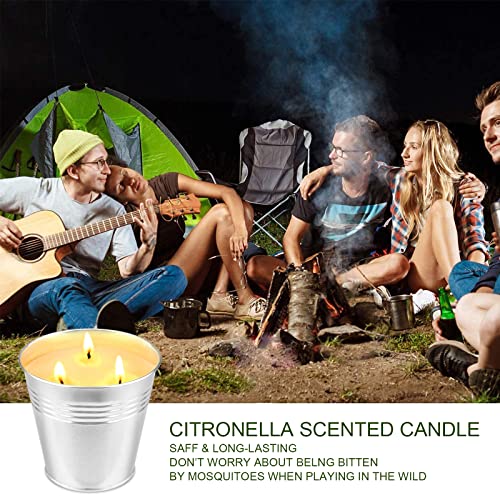 Citronella Candles Outdoor Large - 2 x 15oz 3-Wick Bucket Candle for Home Patio Candle up to 180 Hours, Summer Camping Huge Candle, Natural Soy Wax Lemograss Candle for Outside Garden Backyard Balcony