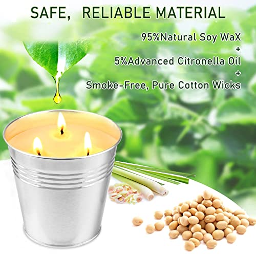 Citronella Candles Outdoor Large - 2 x 15oz 3-Wick Bucket Candle for Home Patio Candle up to 180 Hours, Summer Camping Huge Candle, Natural Soy Wax Lemograss Candle for Outside Garden Backyard Balcony