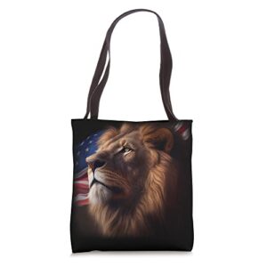 lion american flag patriotic – christian tote bag
