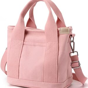 Canvas Tote Bag Women Small Mini Tote Bag Zipper Satchel Crossbody Shoulder Handbags Purse Pink