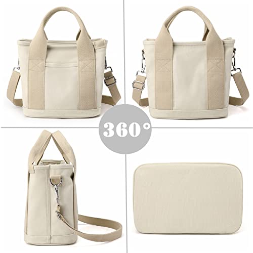 Canvas Tote Bag Women Small Mini Tote Bag Zipper Satchel Crossbody Shoulder Handbags Purse Pink