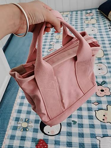 Canvas Tote Bag Women Small Mini Tote Bag Zipper Satchel Crossbody Shoulder Handbags Purse Pink