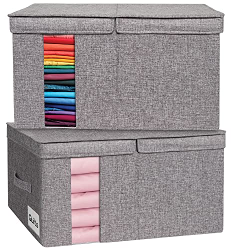 Foldable Storage Bins with Lids, 2Pack Large Storage Box Clothes Storage Closet Organizers Storage Containers, Fabric Storage Cubes Organizer with Handles for Blanket Comforter Bedding, 21x13.4x11.4in