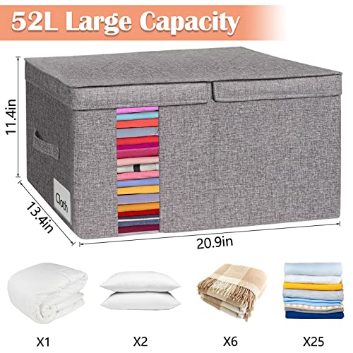 Foldable Storage Bins with Lids, 2Pack Large Storage Box Clothes Storage Closet Organizers Storage Containers, Fabric Storage Cubes Organizer with Handles for Blanket Comforter Bedding, 21x13.4x11.4in