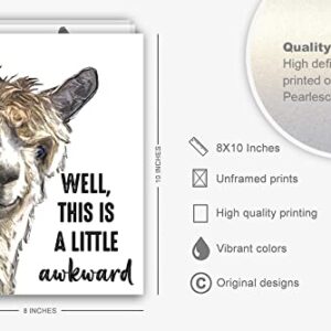 Funny Bathroom Decor Wall Art Cute Cow Llama Donkey Sheep Animal Artwork Inspirational Farmhouse Home Wall Decor Pictures Prints for Bathroom Restroom Nursery Kids Boy Room ,(4PCS, 8"x10", Unframed)