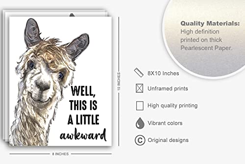 Funny Bathroom Decor Wall Art Cute Cow Llama Donkey Sheep Animal Artwork Inspirational Farmhouse Home Wall Decor Pictures Prints for Bathroom Restroom Nursery Kids Boy Room ,(4PCS, 8"x10", Unframed)