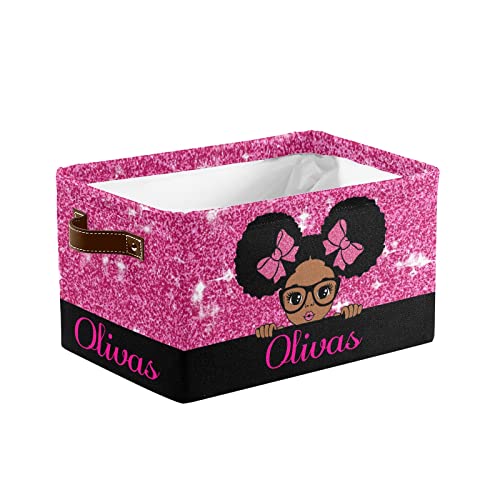 Urcustom Personalized Storage Bins, Custom Basket Boxes for Organizing Closet Shelf Nursery Toy African Girl Purple Glitter, ZY1222