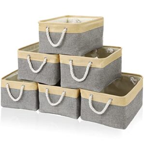6 pack storage bins fabric large foldable storage baskets with handles decorative storage baskets for organizing bedroom dorm closet nursery toy laundry, 15.7 x 11.8 x 8.3 inch, beige and grey