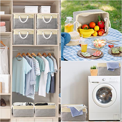 6 Pack Storage Bins Fabric Large Foldable Storage Baskets with Handles Decorative Storage Baskets for Organizing Bedroom Dorm Closet Nursery Toy Laundry, 15.7 x 11.8 x 8.3 Inch, Beige and Grey