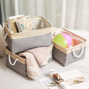 6 Pack Storage Bins Fabric Large Foldable Storage Baskets with Handles Decorative Storage Baskets for Organizing Bedroom Dorm Closet Nursery Toy Laundry, 15.7 x 11.8 x 8.3 Inch, Beige and Grey