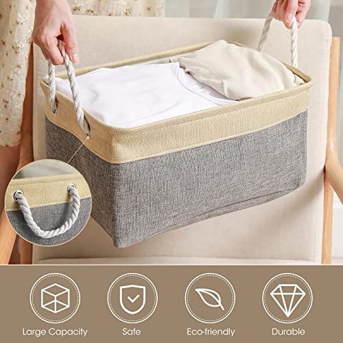 6 Pack Storage Bins Fabric Large Foldable Storage Baskets with Handles Decorative Storage Baskets for Organizing Bedroom Dorm Closet Nursery Toy Laundry, 15.7 x 11.8 x 8.3 Inch, Beige and Grey