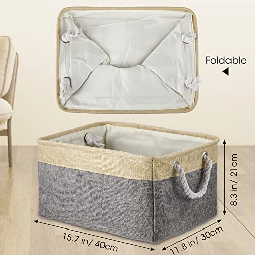 6 Pack Storage Bins Fabric Large Foldable Storage Baskets with Handles Decorative Storage Baskets for Organizing Bedroom Dorm Closet Nursery Toy Laundry, 15.7 x 11.8 x 8.3 Inch, Beige and Grey