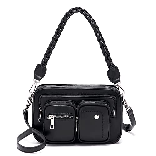 ACUARIO Small Crossbody Bags for Women-PU Leather Handbag Shoulder Strap Bags Purses (22165-Black)