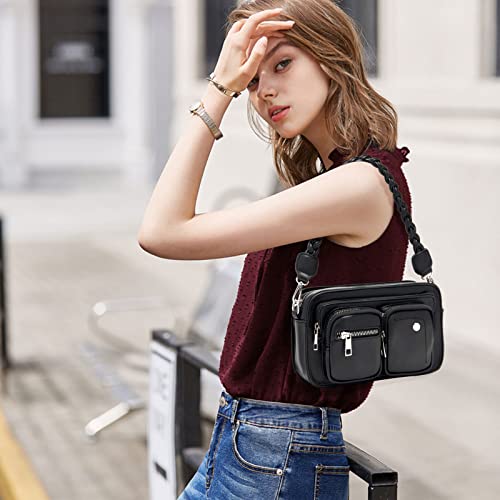 ACUARIO Small Crossbody Bags for Women-PU Leather Handbag Shoulder Strap Bags Purses (22165-Black)