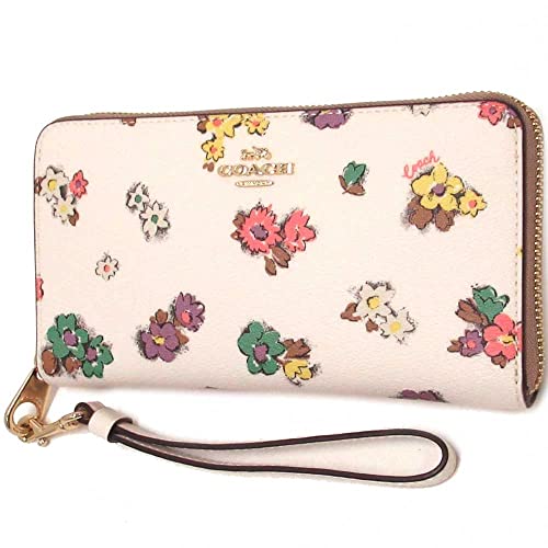 COACH (C9957 Long Zip Around Wallet in Spaced Floral Field Print Chalk Multi