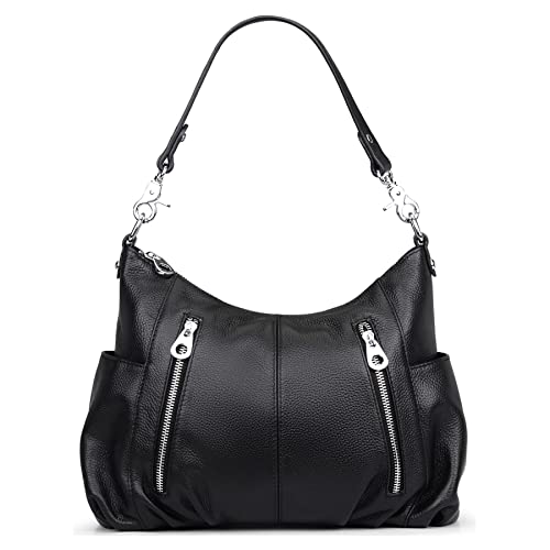 HESHE Women’s Leather Purses and Handbags Shoulder Bag Tote Top Handle Bags Designer Cross Body Satchel (Black-H002)