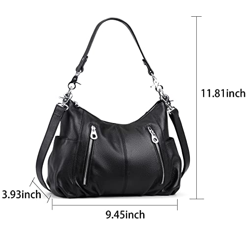 HESHE Women’s Leather Purses and Handbags Shoulder Bag Tote Top Handle Bags Designer Cross Body Satchel (Black-H002)