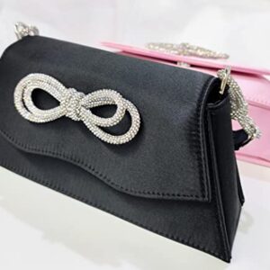 Double Bow Rhinestone Evening Handbag for Women Mini Hobo Bag Tote Bag Elegant Purses for Wedding Travel Party