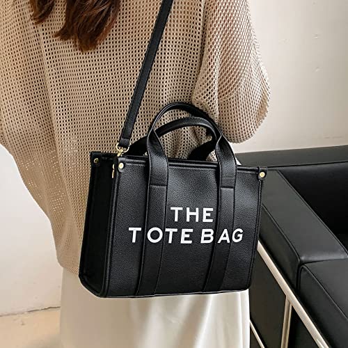 NEGBIU Tote Bags for Women, Leather Mini Tote Bag with Zipper, Shoulder/Crossbody/Handbag（10.2 * 7.8 * 3.5in (Black)