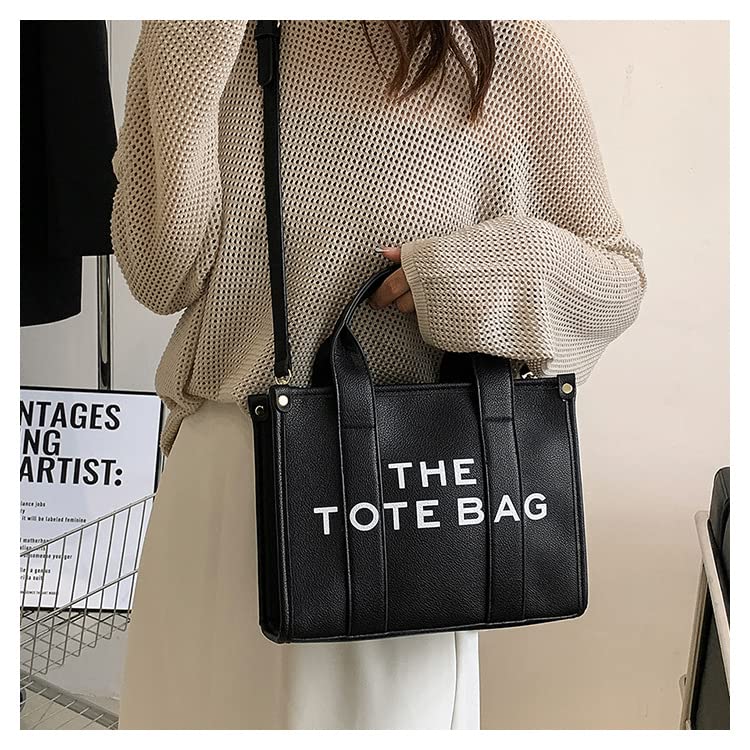 NEGBIU Tote Bags for Women, Leather Mini Tote Bag with Zipper, Shoulder/Crossbody/Handbag（10.2 * 7.8 * 3.5in (Black)