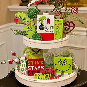 grinch tiered tray decor,farmhouse tiered tray decor, christmas tiered tray decoration,green christmas tree grinch wooden signs decorations