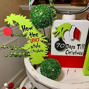 Grinch Tiered Tray Decor,Farmhouse Tiered Tray Decor, Christmas Tiered Tray Decoration,Green Christmas Tree Grinch Wooden Signs Decorations