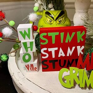 Grinch Tiered Tray Decor,Farmhouse Tiered Tray Decor, Christmas Tiered Tray Decoration,Green Christmas Tree Grinch Wooden Signs Decorations