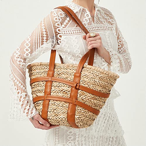 Womens Woven Tote Bag Straw Clutch Bags Big Size Straw Bag Bowknot Handbag Satchel Purses