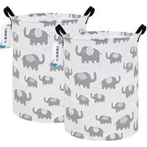 onoev 2 pack round fabric storage bin,decorative basket,organizer basket with handles,for clothes storage,books and sundries (2 pack grey elephant)