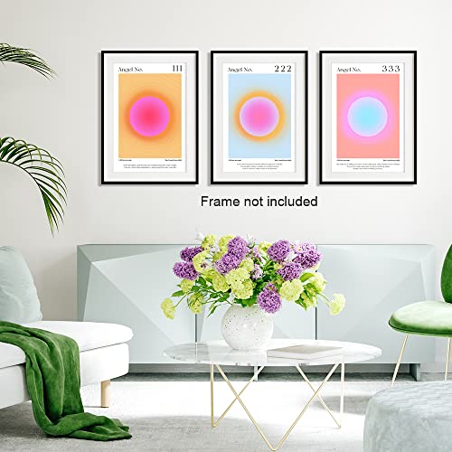 Angel Numbers Set 111,222,333 Poster Minimalist Wall Art Print, Halo Poster Aesthetic Preppy Picture for Wall Art Living Room Decor Set of 3 12"x16" Unframed.