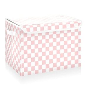 cataku pink checkered storage bins with lids fabric large storage container cube basket with handle decorative storage boxes for organizing clothes shelves
