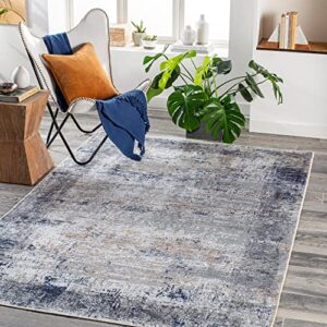 mark&day washable area rugs, 7×9 what cheer traditional dark blue area rug, blue cream gray carpet for living room, bedroom or kitchen (6’7″ x 9′, machine washable)