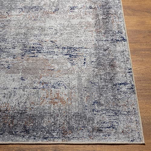 Mark&Day Washable Area Rugs, 7x9 What Cheer Traditional Dark Blue Area Rug, Blue Cream Gray Carpet for Living Room, Bedroom or Kitchen (6'7" x 9', Machine Washable)