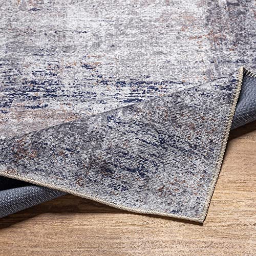 Mark&Day Washable Area Rugs, 7x9 What Cheer Traditional Dark Blue Area Rug, Blue Cream Gray Carpet for Living Room, Bedroom or Kitchen (6'7" x 9', Machine Washable)