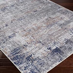 Mark&Day Washable Area Rugs, 7x9 What Cheer Traditional Dark Blue Area Rug, Blue Cream Gray Carpet for Living Room, Bedroom or Kitchen (6'7" x 9', Machine Washable)