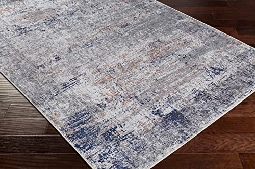 Mark&Day Washable Area Rugs, 7x9 What Cheer Traditional Dark Blue Area Rug, Blue Cream Gray Carpet for Living Room, Bedroom or Kitchen (6'7" x 9', Machine Washable)