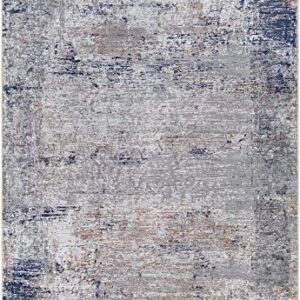 Mark&Day Washable Area Rugs, 7x9 What Cheer Traditional Dark Blue Area Rug, Blue Cream Gray Carpet for Living Room, Bedroom or Kitchen (6'7" x 9', Machine Washable)