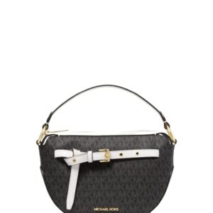 Michael Kors Emilia Half Moon Medium Shoulder Bag Logo Crossbody Black Multi White